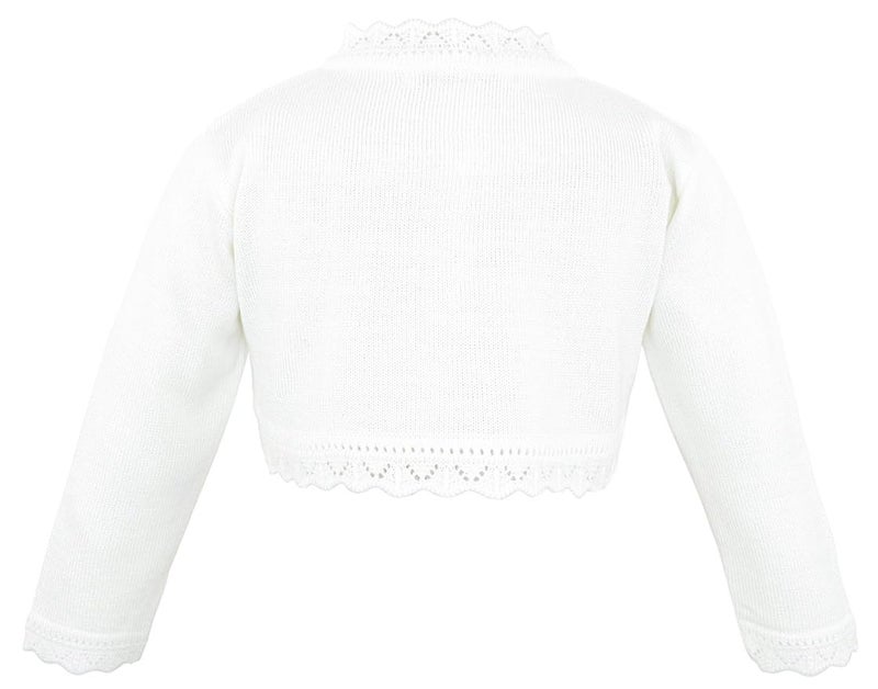 Lilax Baby Girls' Knit Long Sleeve Button Closure Bolero Cardigan Shrug 6-9 Months Cream - Image 2